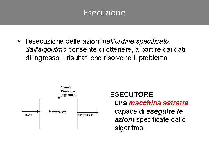 Click to edit. Esecuzione Master title style • l'esecuzione delle azioni nell'ordine specificato dall'algoritmo