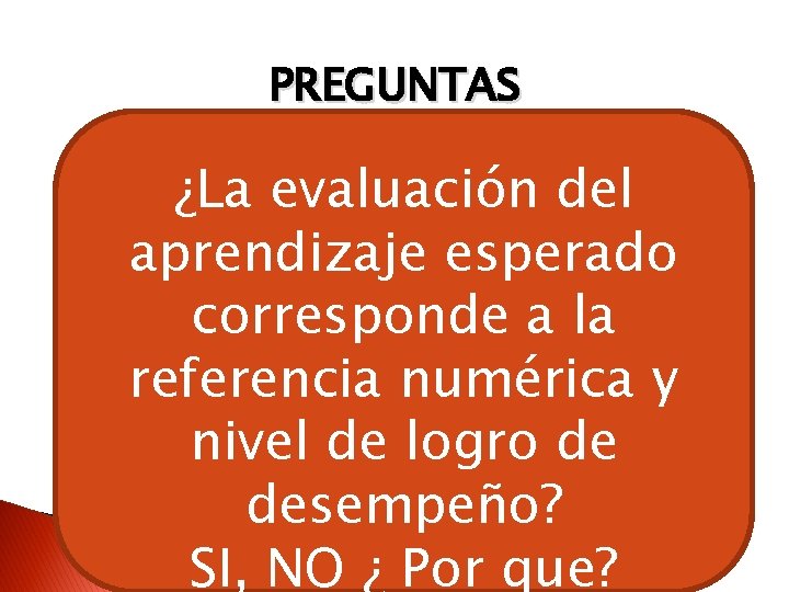PREGUNTAS ¿La evaluación del aprendizaje esperado corresponde a la referencia numérica y nivel de