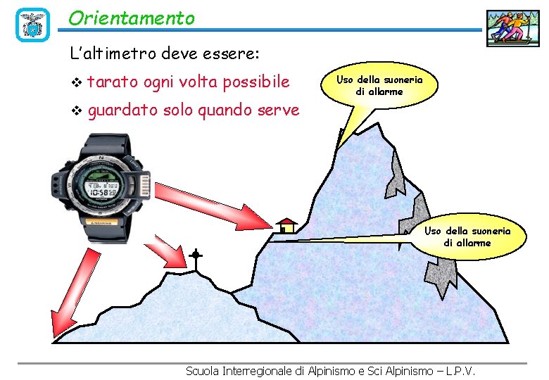 Orientamento L’altimetro deve essere: v tarato ogni volta possibile v guardato solo quando serve