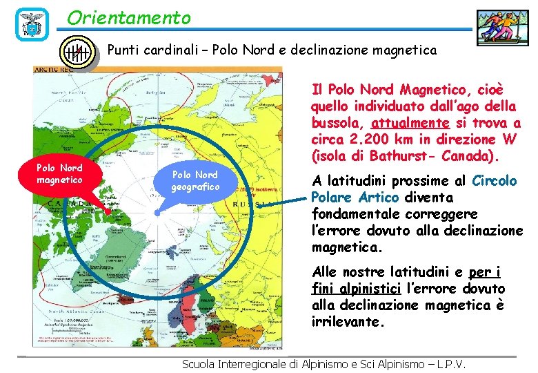 Orientamento Punti cardinali – Polo Nord e declinazione magnetica Polo Nord magnetico Il Polo