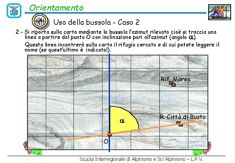 Orientamento Uso della bussola - Caso 2 2 - Si riporta sulla carta mediante