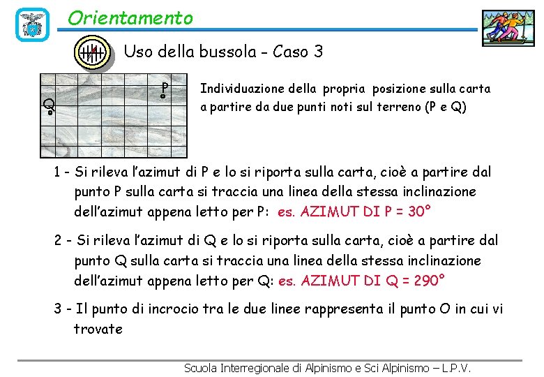 Orientamento Uso della bussola - Caso 3 Q P Individuazione della propria posizione sulla