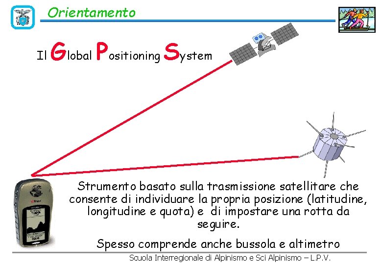 Orientamento Il Global Positioning System Strumento basato sulla trasmissione satellitare che consente di individuare