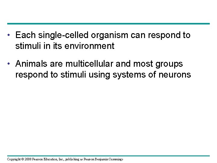  • Each single-celled organism can respond to stimuli in its environment • Animals