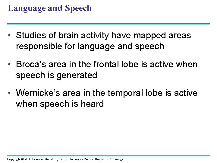 Language and Speech • Studies of brain activity have mapped areas responsible for language