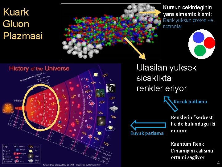 Kuark Gluon Plazmasi Kursun cekirdeginin yara almamis kismi: Renk yuksuz proton ve notronlar Ulasilan