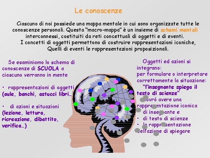 Le conoscenze Ciascuno di noi possiede una mappa mentale in cui sono organizzate tutte