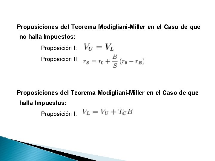 Proposiciones del Teorema Modigliani-Miller en el Caso de que no halla Impuestos: Proposición I: