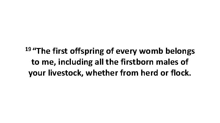 19 “The first offspring of every womb belongs to me, including all the firstborn