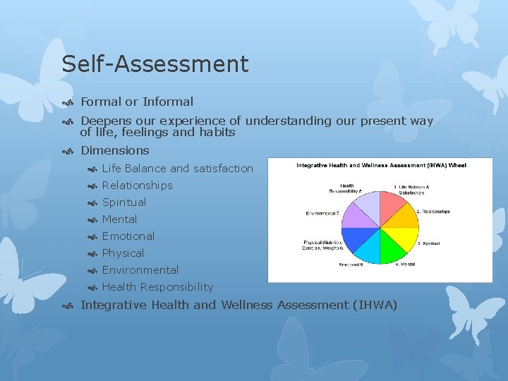 Self-Assessment Formal or Informal Deepens our experience of understanding our present way of life,
