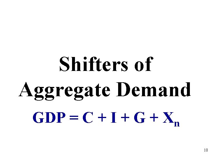 Shifters of Aggregate Demand GDP = C + I + G + Xn 10