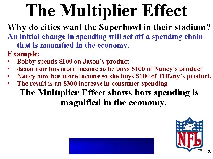 The Multiplier Effect Why do cities want the Superbowl in their stadium? An initial