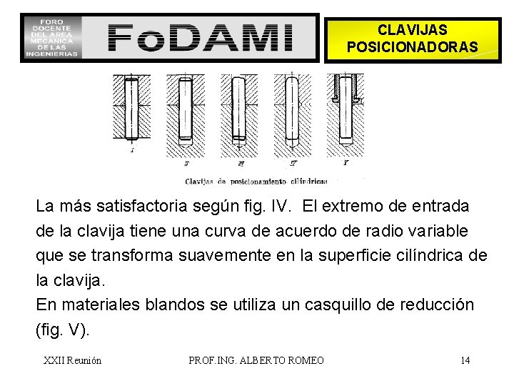 CLAVIJAS POSICIONADORAS La más satisfactoria según fig. IV. El extremo de entrada de la