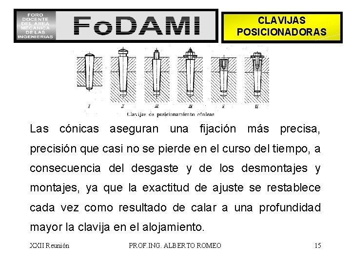 CLAVIJAS POSICIONADORAS Las cónicas aseguran una fijación más precisa, precisión que casi no se