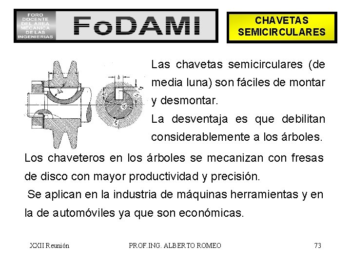 CHAVETAS SEMICIRCULARES Las chavetas semicirculares (de media luna) son fáciles de montar y desmontar.