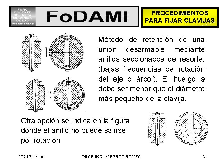PROCEDIMIENTOS PARA FIJAR CLAVIJAS Método de retención de una unión desarmable mediante anillos seccionados