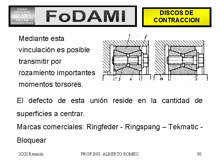 DISCOS DE CONTRACCION Mediante esta vinculación es posible transmitir por rozamiento importantes momentos torsores.