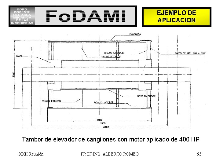 EJEMPLO DE APLICACION Tambor de elevador de cangilones con motor aplicado de 400 HP