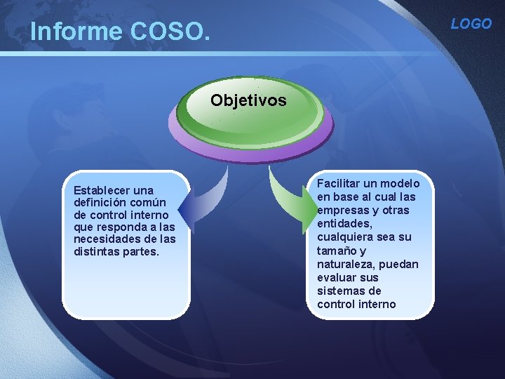 LOGO Informe COSO. Objetivos Establecer una definición común de control interno que responda a LOGO Informe COSO. Objetivos Establecer una definición común de control interno que responda a