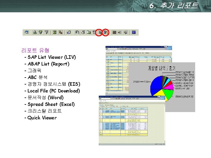 6. 추가 리포트 유형 - SAP List Viewer (LIV) - ABAP List (Report) -