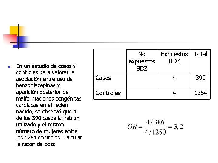 n En un estudio de casos y controles para valorar la asociación entre uso