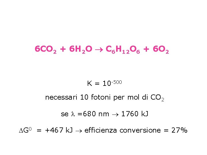 6 CO 2 + 6 H 2 O C 6 H 12 O 6