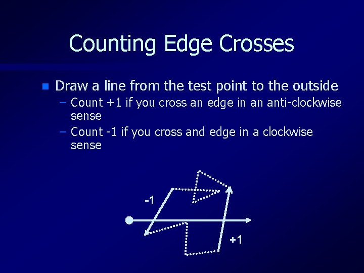 Counting Edge Crosses n Draw a line from the test point to the outside