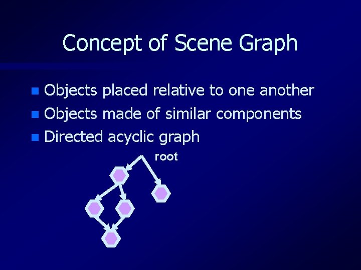 Concept of Scene Graph Objects placed relative to one another n Objects made of