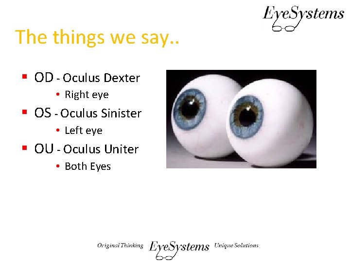 The things we say. . § OD - Oculus Dexter • Right eye §