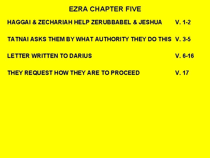 EZRA CHAPTER FIVE HAGGAI & ZECHARIAH HELP ZERUBBABEL & JESHUA V. 1 -2 TATNAI