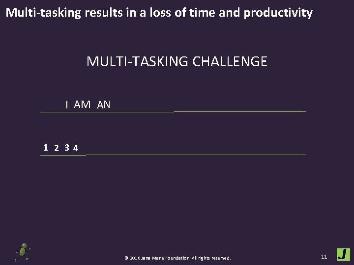 Multi-tasking results in a loss of time and productivity MULTI-TASKING CHALLENGE I AM AN