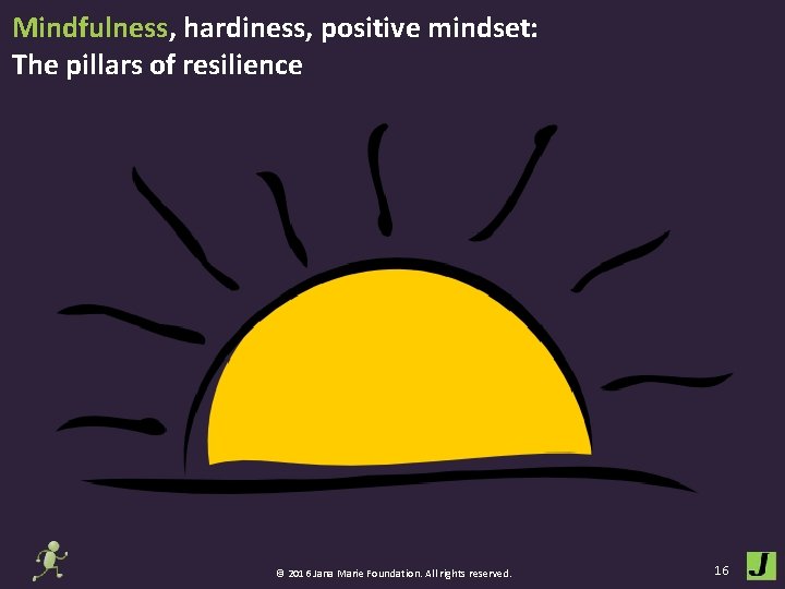 Mindfulness, hardiness, positive mindset: The pillars of resilience ￼ © 2016 Jana Marie Foundation.