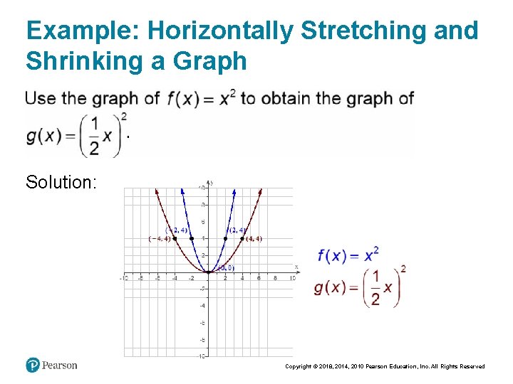 Example: Horizontally Stretching and Shrinking a Graph Solution: Copyright © 2018, 2014, 2010 Pearson