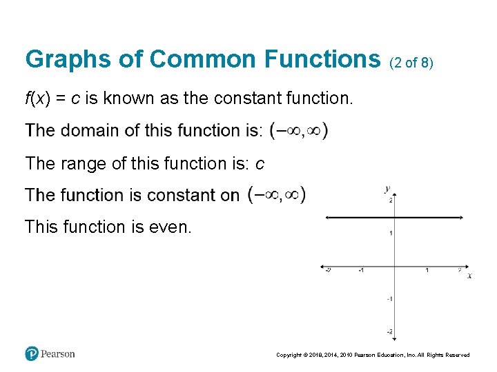 Graphs of Common Functions (2 of 8) f(x) = c is known as the