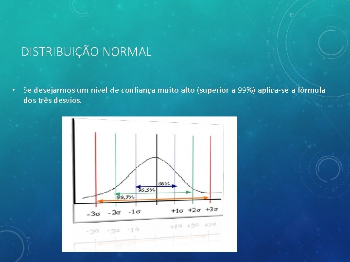 DISTRIBUIÇÃO NORMAL • Se desejarmos um nível de confiança muito alto (superior a 99%)