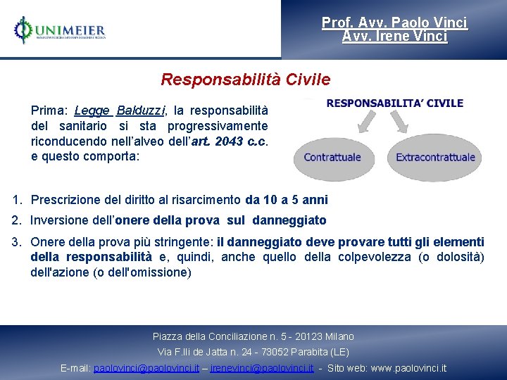 Prof. Avv. Paolo Vinci Prof. Vinci Avv. Irene Vinci patrocinante in cassazione Responsabilità Civile