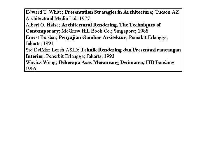 Edward T. White; Presentation Strategies in Architecture; Tucson AZ Architectural Media Ltd; 1977 Albert