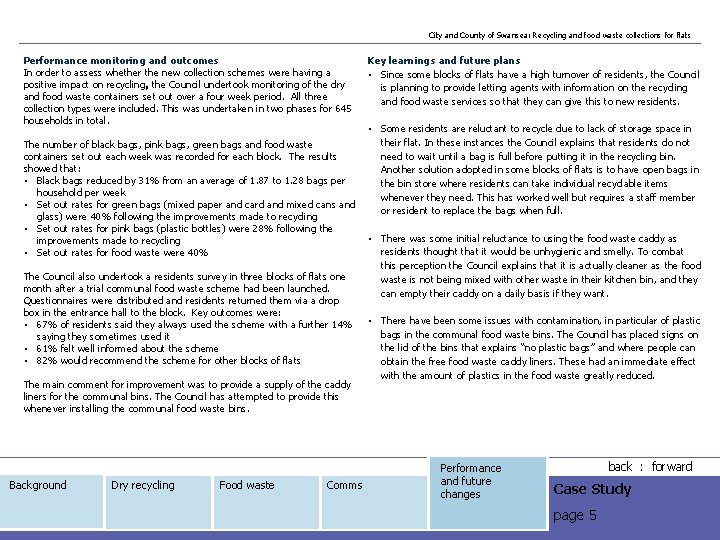 City and County of Swansea: Recycling and food waste collections for flats Performance monitoring