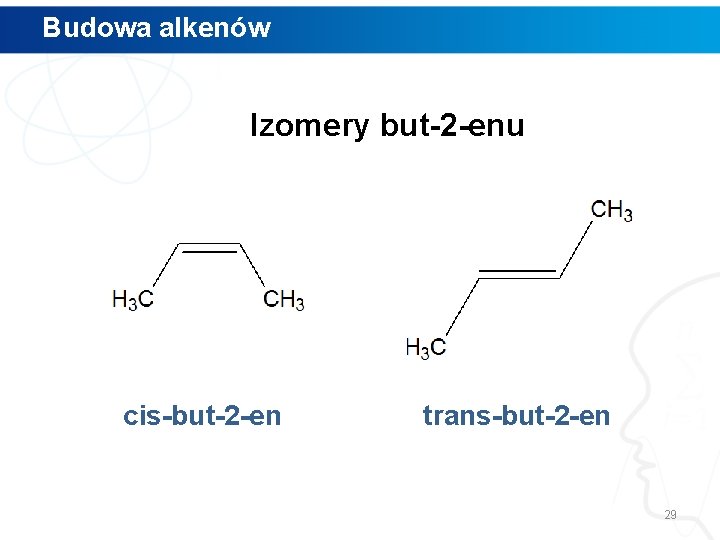 Budowa alkenów Izomery but-2 -enu cis-but-2 -en trans-but-2 -en 29 