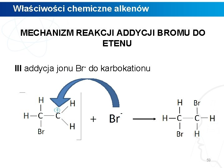 Właściwości chemiczne alkenów MECHANIZM REAKCJI ADDYCJI BROMU DO ETENU III addycja jonu Br- do