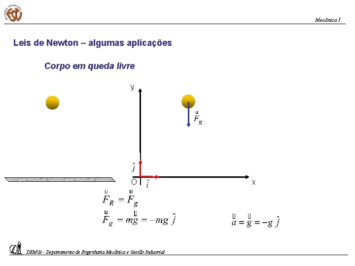Mecânica I Leis de Newton – algumas aplicações Corpo em queda livre y O