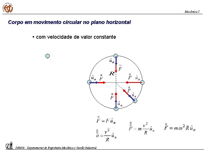 Mecânica I Corpo em movimento circular no plano horizontal com velocidade de valor constante