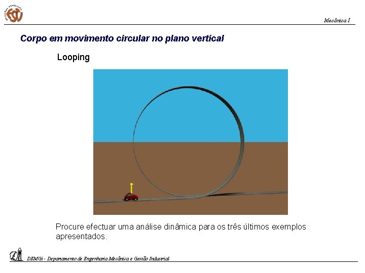 Mecânica I Corpo em movimento circular no plano vertical Looping Procure efectuar uma análise