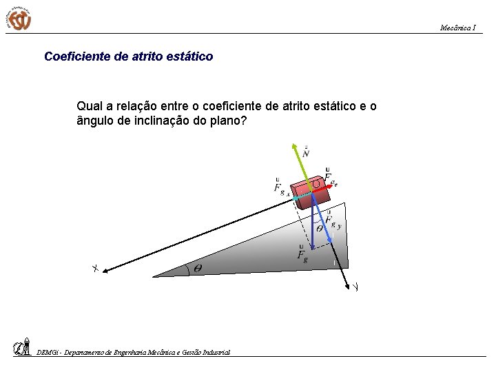 Mecânica I Coeficiente de atrito estático Qual a relação entre o coeficiente de atrito