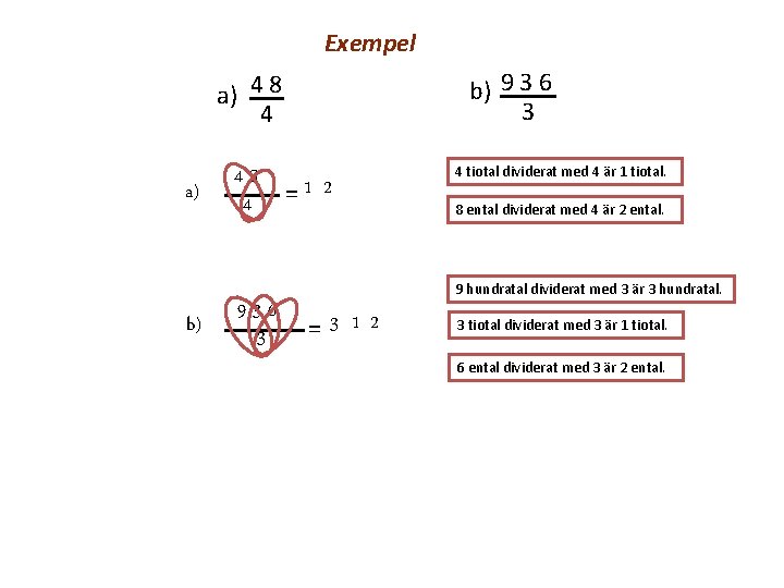 Exempel b) 9 3 6 3 a) 4 8 4 a) b) 48 4