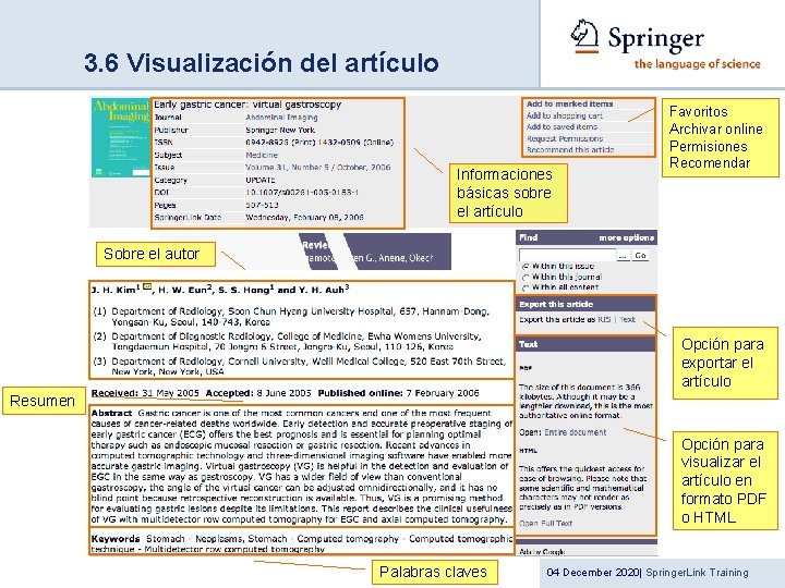 3. 6 Visualización del artículo Informaciones básicas sobre el artículo Favoritos Archivar online Permisiones