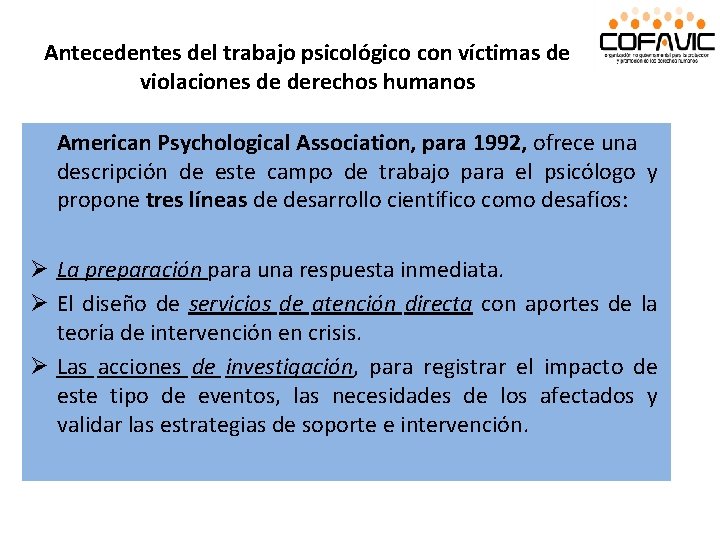 Antecedentes del trabajo psicológico con víctimas de violaciones de derechos humanos American Psychological Association, Antecedentes del trabajo psicológico con víctimas de violaciones de derechos humanos American Psychological Association,