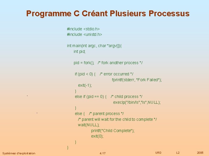 Programme C Créant Plusieurs Processus #include <stdio. h> #include <unistd. h> int main(int argc,