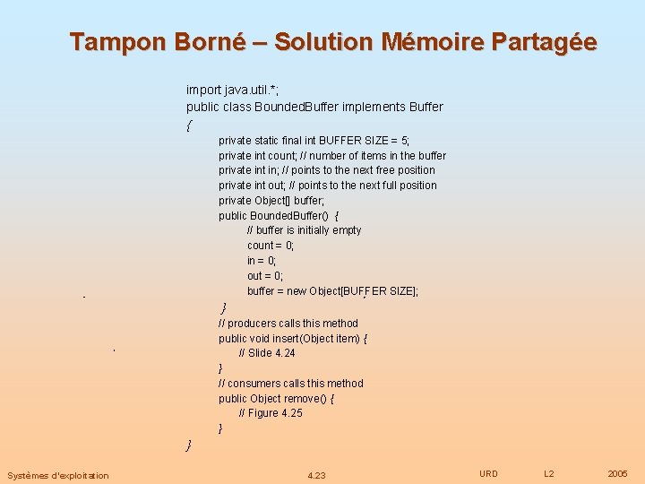 Tampon Borné – Solution Mémoire Partagée import java. util. *; public class Bounded. Buffer