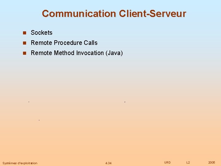 Communication Client-Serveur Sockets Remote Procedure Calls Remote Method Invocation (Java) Systèmes d’exploitation 4. 34